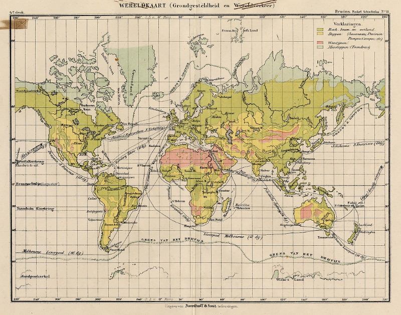 afbeelding van kaart Wereldkaart (Grondgesteldheid en Wereldverkeer) van F. Bruins