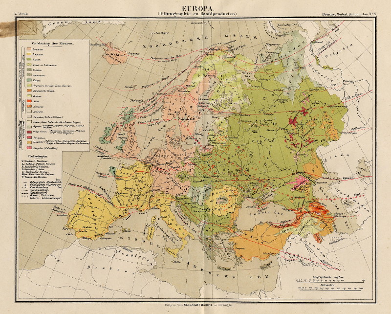 afbeelding van kaart Europa (Ethnographie en Hoofdproducten) van F. Bruins