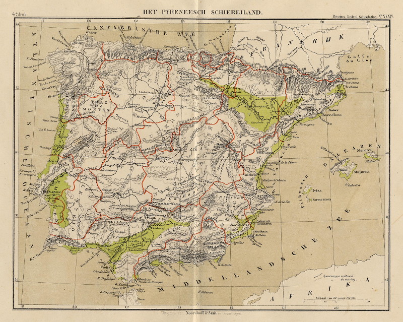 afbeelding van kaart Het Pyreneesch Schiereiland van F. Bruins