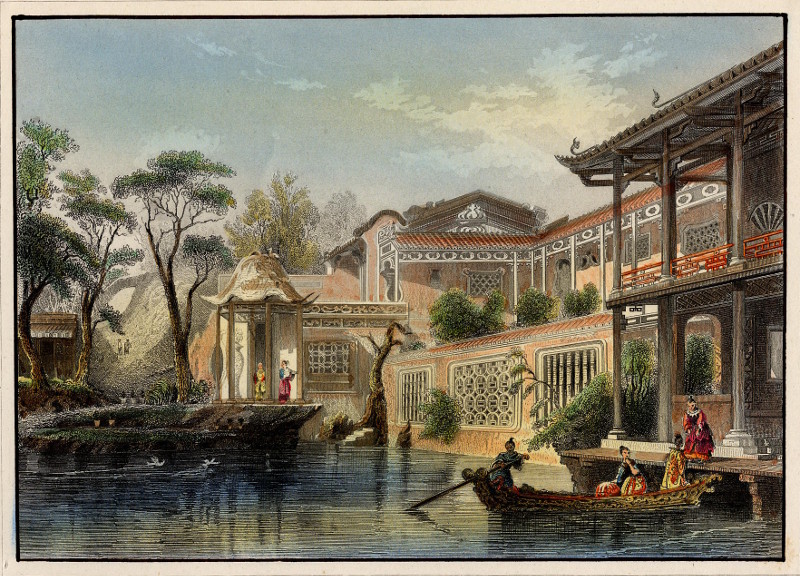 afbeelding van prent Habitation d´un Mandarin (Chine) van Lechard