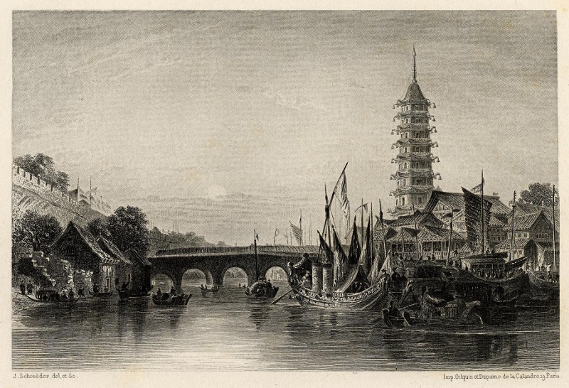 afbeelding van prent Nanking (Chine) La Tour de Porcelaine van J. Schroeder (Nanjing)