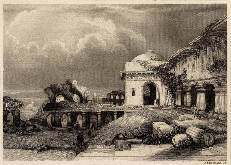 afbeelding van prent Die Ruinen bei Futtepore in Indien van Ad. Rottmann (Fatehpur Sikri)