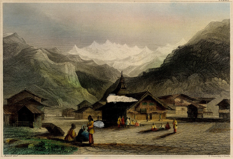 afbeelding van prent Der Himmalajah vom Flecken Kursalee in Hoch-Indien van Baxard, Ch. Daumerlang (Himalaya)