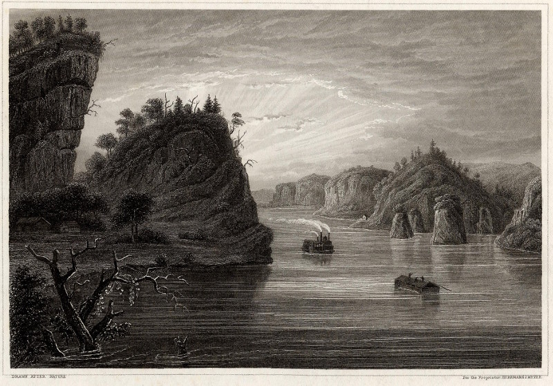 afbeelding van prent Grand Tower and Devil´s Bakeoven (Mississippi River) van H.J. Meyer (Mississippi)