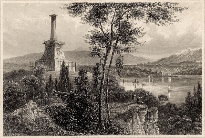 afbeelding van prent Das Grab Cosciusco´s zu Westpoint am Hudson (Verein. Staaten) van nn (West Point)
