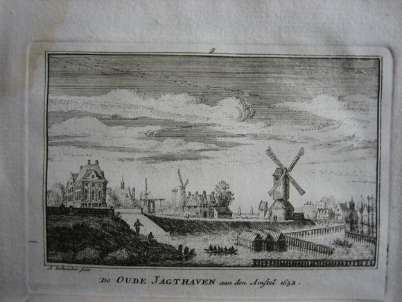 afbeelding van prent Oude Jachthaven a/d Amstel van Abraham Rademaker (Amsterdam)