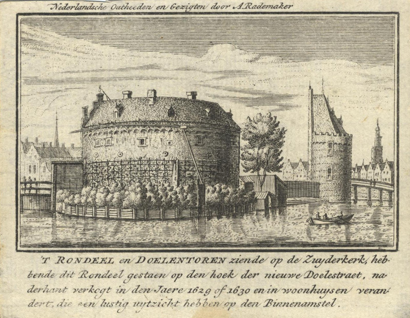 afbeelding van prent Het Rondeel en Doelen-toren, Amsterdam van Abraham Rademaker (Amsterdam)
