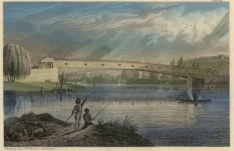 afbeelding van prent Die Grosse Brucke uber den Schuylkill bei Philadelphia, Ver. Staaten van J.G. Martini, Rudolstadt (Philadelphia)