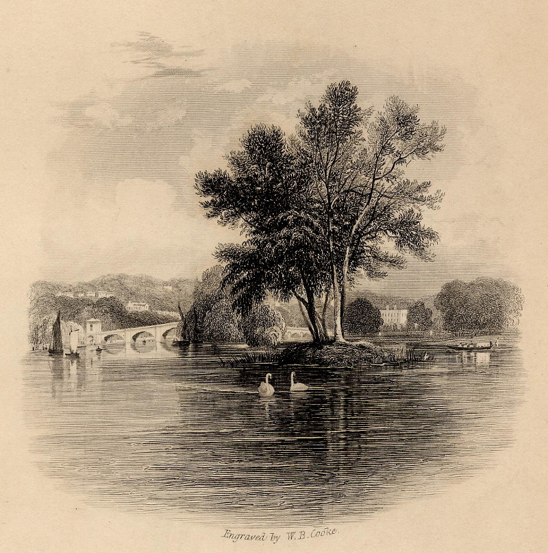 afbeelding van prent View of Richmond, from the Thames, near Cholmondeley Walk van W.B. Cooke (Richmond)