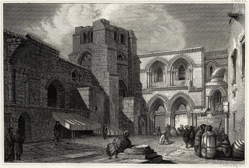 afbeelding van prent Kirche des Heiligen Grabes in Jerusalem van L. Deifel (Jeruzalem, Jerusalem)