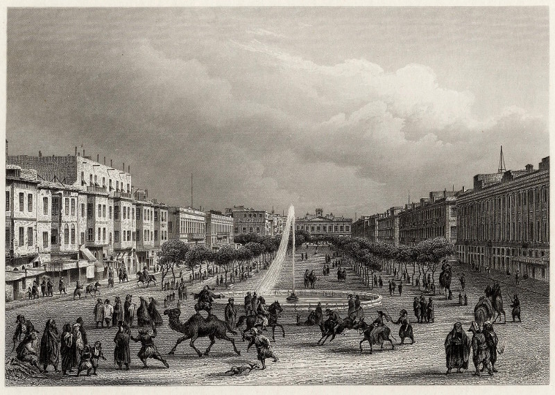 afbeelding van prent Der Grosse Platz in Alexandrien van nn (Alexandrie, Alexandria)