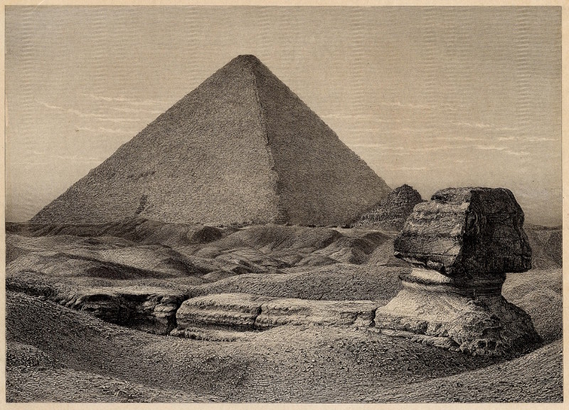 afbeelding van prent Sphynx und Grosse Pyramide bei Gizeh van nn (Gizeh, Giza)