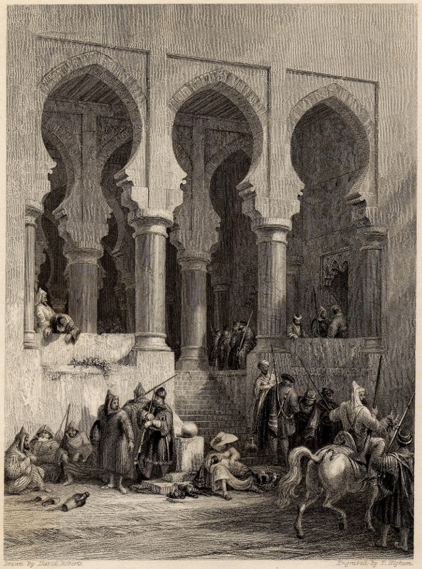 afbeelding van prent Vestibule of the treasury, citadel of Tangier van D. Roberts, T. Higham (Tanger, Tangier)