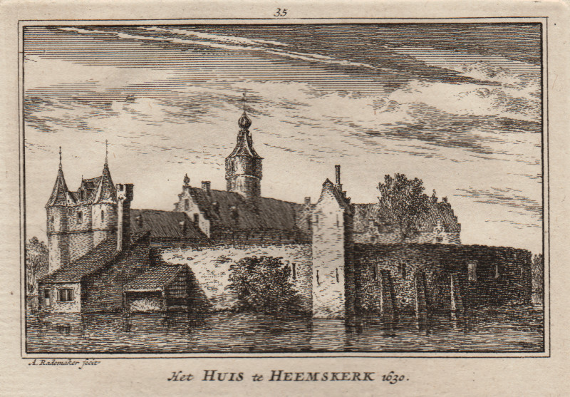 afbeelding van prent Het huis te Heemskerk van Abraham Rademaker (Heemskerk)