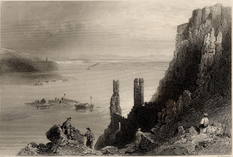 afbeelding van prent The Nuns Tower, - Castle of Theben; La tour de la Nonne, Chateau de Theben van W.H. Bartlett, W. Mossman (Devin)