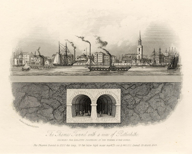 afbeelding van prent The Thames Tunnel with a view of Rotherhithe van William & Henry Rock (Londen, London)