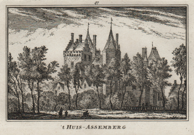 afbeelding van prent t Huis Assemberg, Heemskerk van Abraham Rademaker (Heemskerk)