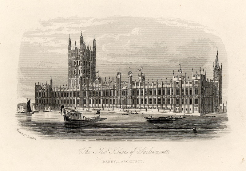 afbeelding van prent The New Houses of Parliament. Barry - Architect. van William & Henry Rock (Londen, London)