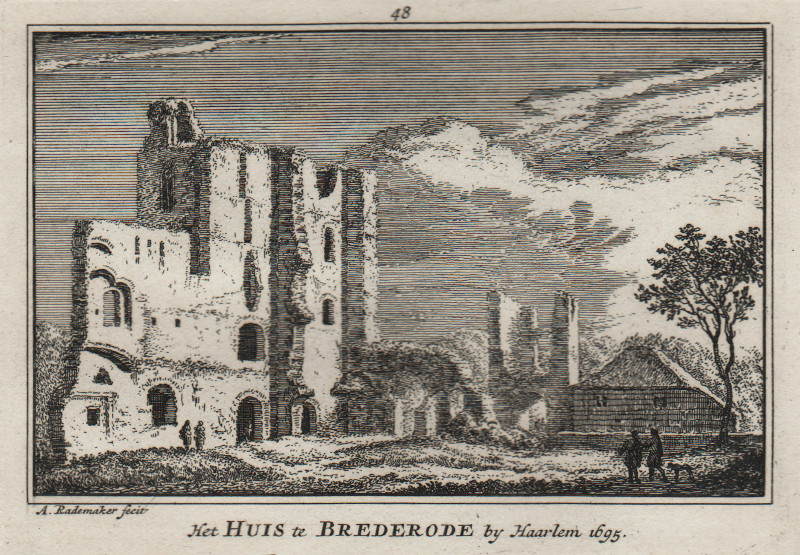 afbeelding van prent Het huis te Brederode bij Haarlem van Abraham Rademaker (Santpoort-Zuid)