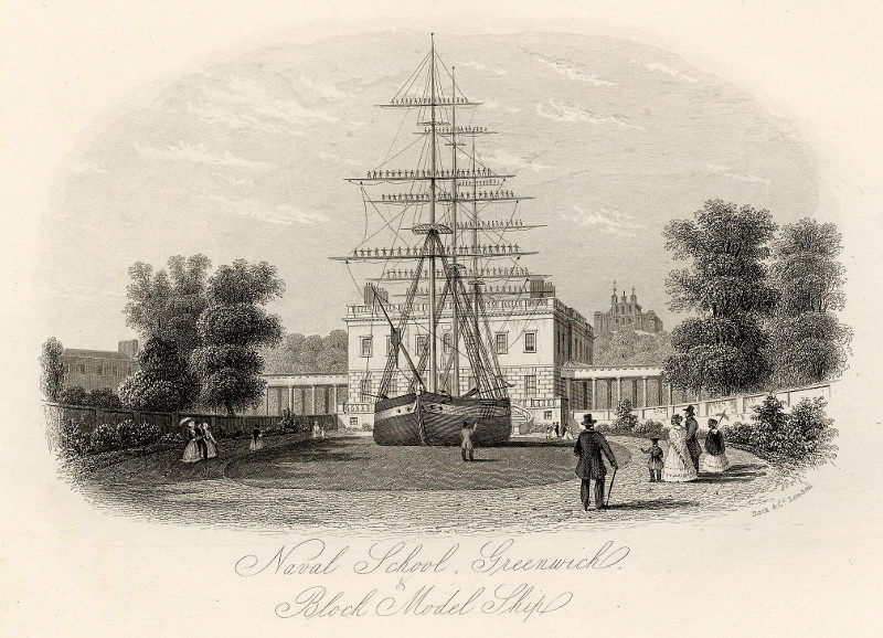 afbeelding van prent Naval school, Greenwich and Block Model Ship van William & Henry Rock (Londen, London)