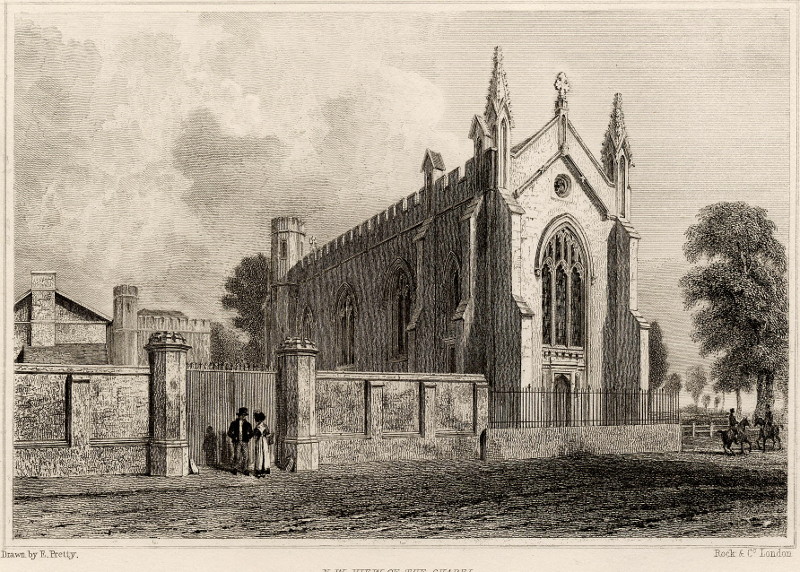 afbeelding van prent N.W. View of the Chapel. Rugby School van E. Pretty (Rugby)