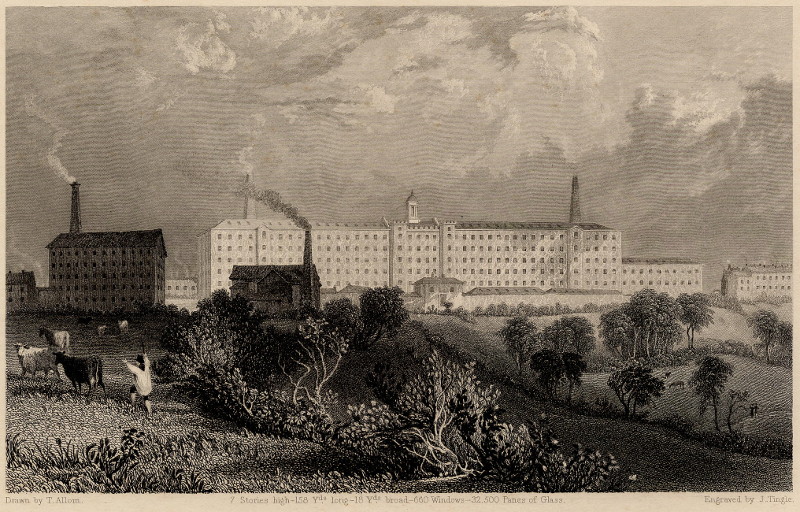 afbeelding van prent The factory of Messrs Swainson, Birley and co. near Preston, Lancashire van T. Allom, J. Tingle (Preston)