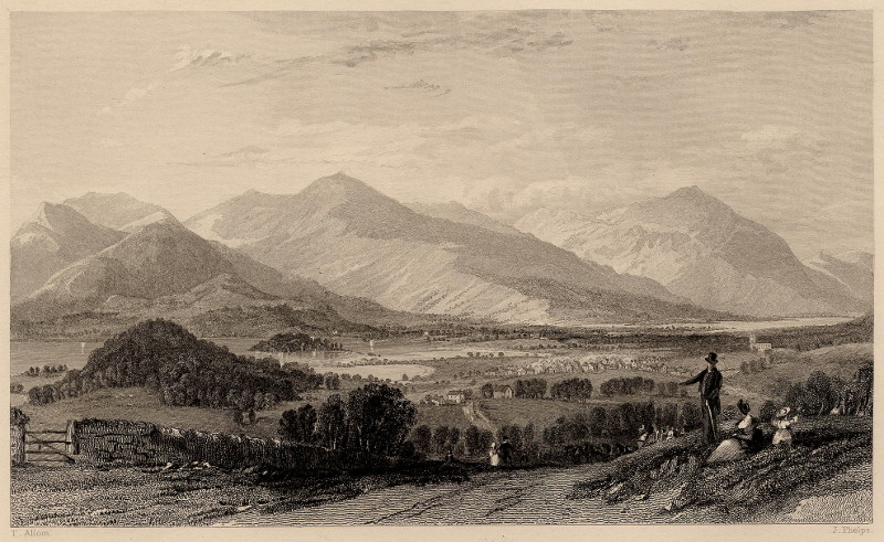 afbeelding van prent Keswick, Derwent,  etc.  from the road to Kendal van T. Allom, J. Phelps (Kendal)