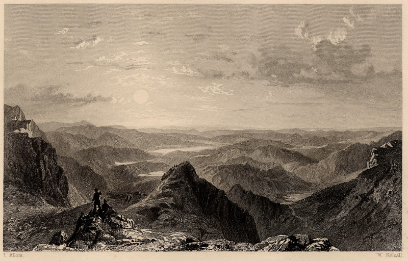 afbeelding van prent View from Langdale Pikes, looking south-east, Westmorland van T. Allom, W. Kelsall (Great Langdale)