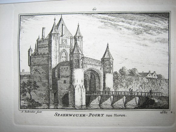 afbeelding van prent Spaerwouer poort van de voorkant, Haarlem van Abraham Rademaker (Haarlem)