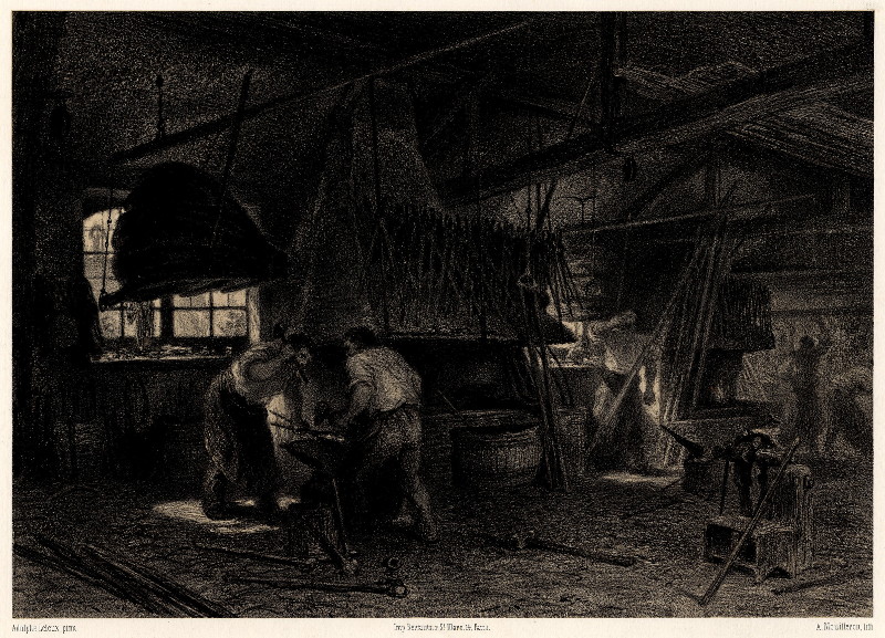 afbeelding van prent Intérieur d´une Forge van Adolphe Leleux, A. Mouilleron