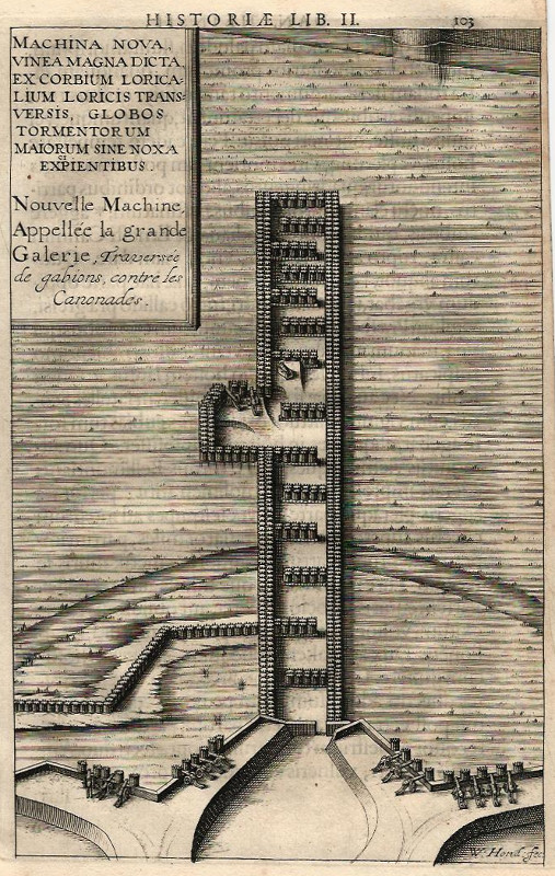 afbeelding van plattegrond Machina nova, vinea magna dicta, ex corbium loricaliumloricis transversis, globos tormentorum van Willem Hondius (s Hertogenbosch)