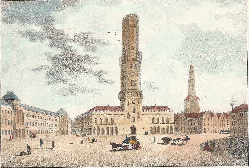 afbeelding van prent Vue de la place de Bruges van J.B. Madou, M. Jobard (Brugge, Bruges)