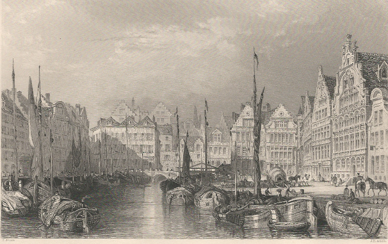 afbeelding van prent Great Canal, with Antique Gothic House van T. Allom, J.B. Allen (Gent, Ghent)