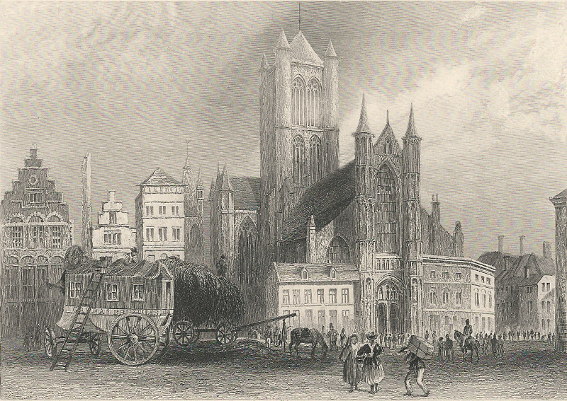 afbeelding van prent St. Nicholas´ Church, Ghent van W.H. Bartlett, J. Rogers (Gent, Ghent)