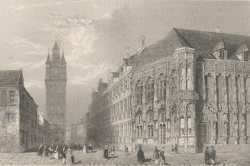 afbeelding van prent Hotel de Ville (Gent) van A.H. Payne (Gent, Ghent)