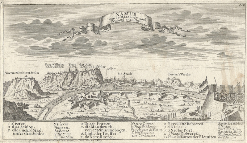 afbeelding van prent Namur, von der Maas Seiten nach Braband anzusehen van Gabriel Bodenehr (Namen, Namur)