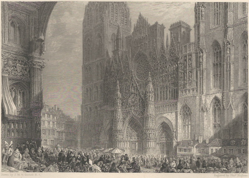 afbeelding van prent Rouen Cathedral van T. Higham naar J.W.M. Turner (Rouen)