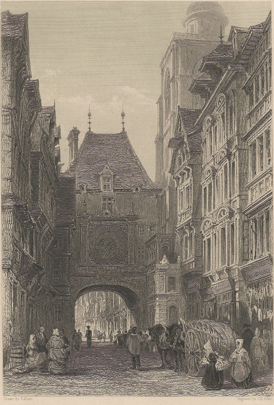 afbeelding van prent Rue de la Grosse-Horloge, Rouen van T. Allom, J.B. Allen (Rouen)