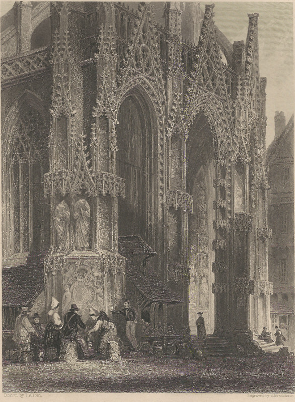 afbeelding van prent Fountain of St. Maclou, Rouen van T. Allom, S. Bradshaw (Rouen)