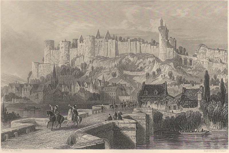 afbeelding van prent Castle of Chinon, Indre-et-Loir van T. Allom, S. Fisher (Chinon)