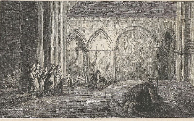 afbeelding van prent Rouen. Solemnite du silence qui regne a la priere, Evening prayer in the Cathedral van G.R. Lewis, G.L.
