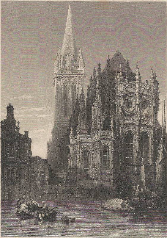 afbeelding van prent Caen cathedral, Normandy. van J. Tingle, D. Roberts (Caen)