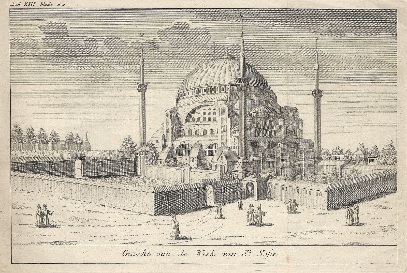 afbeelding van prent Gezicht van de Kerk van St. Sofie van nn (Istanboel, Istanbul)