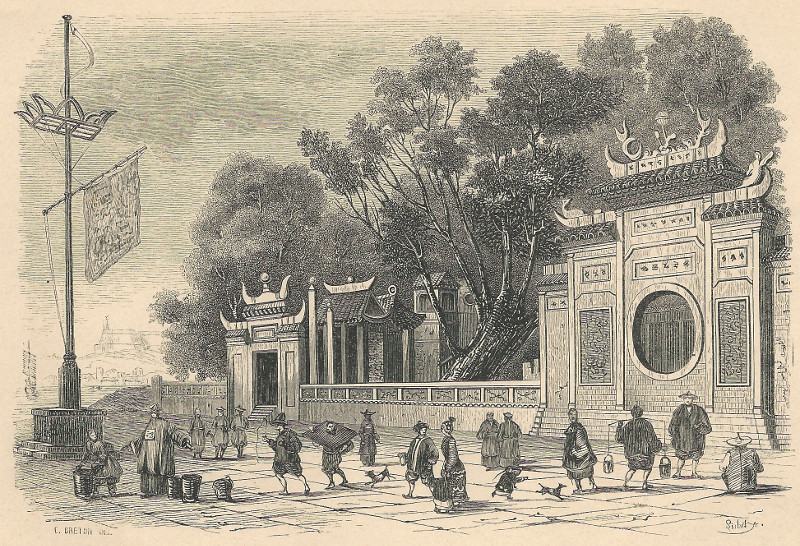 afbeelding van prent Facade du grand temple a Macao (Chine) van E. Breton, Lisbet (Macau, Macao)