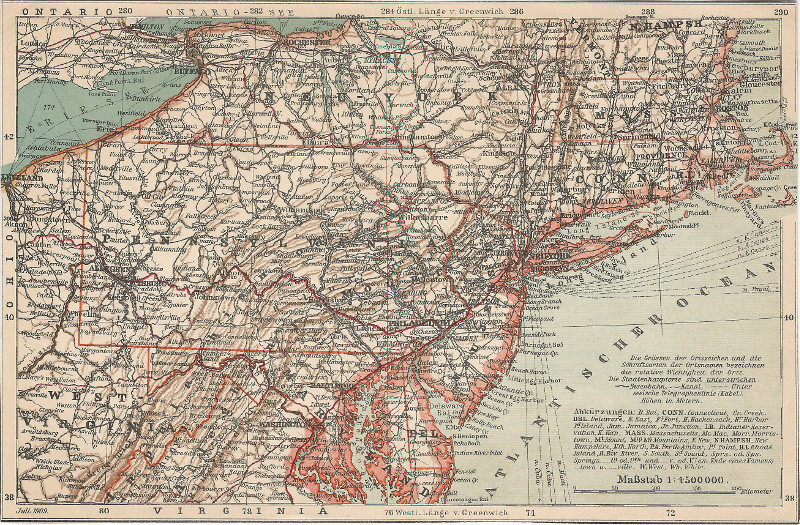 afbeelding van kaart Oostkust Verenigde Staten van F.A. Brockhaus