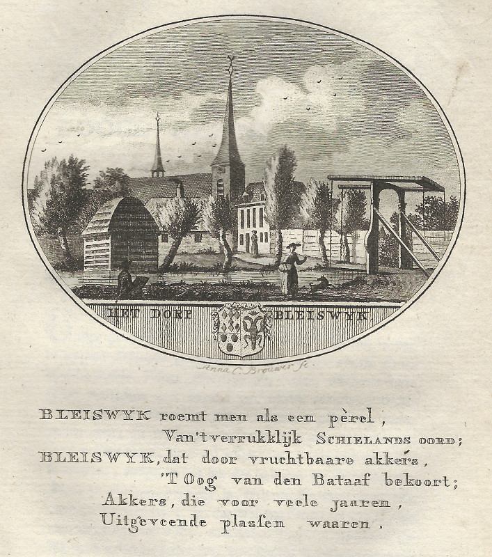 afbeelding van prent Het dorp Bleiswijk van Anna C. Brouwer (Bleiswijk)