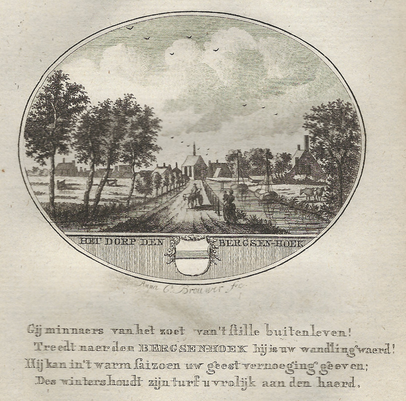 afbeelding van prent Het dorp den Bergsen-Hoek van Anna C. Brouwer (Bergschenhoek)