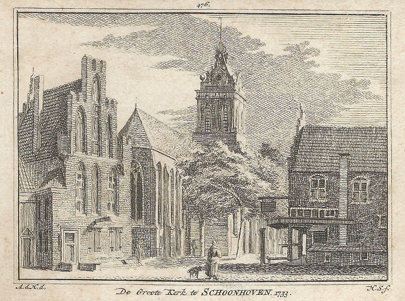 afbeelding van prent De Groote Kerk te Schoonhoven. 1733 van A. de Haan, H. Spilman (Schoonhoven)