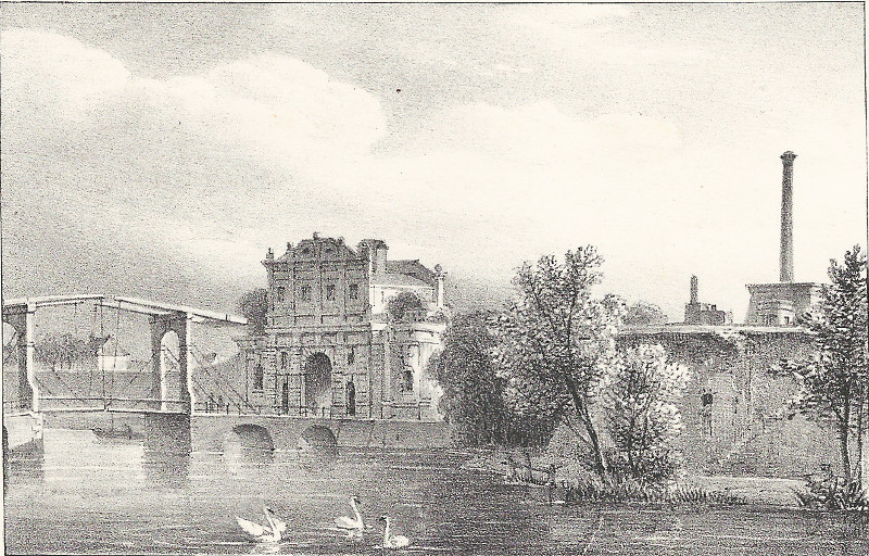 afbeelding van prent De St. Cathrijne-Poort. Met een overblijfsel van Kasteel Vredenburg van M. Mourot, H.J. Backer (Utrecht)