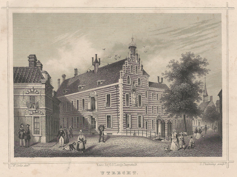 afbeelding van prent Utrecht. Gouvernementshuis. van J.W. Cooke, L. Thumling (Utrecht)